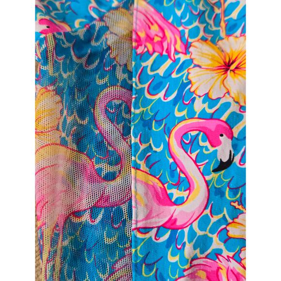 NWOT IBKUL Penny Turquoise Flamingo Long Sleeve Mock Golf Shirt, Size Medium - Picture 8 of 8